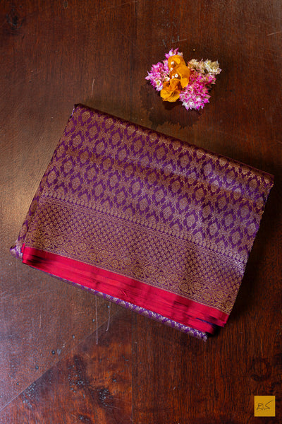 Punyakeerthi- Purple Banarasi Katan Silk Brocade Saree