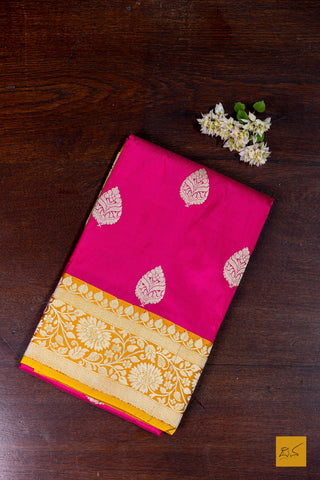 Adrika- Pink-Yellow Banarasi Katan Silk Handwoven Saree