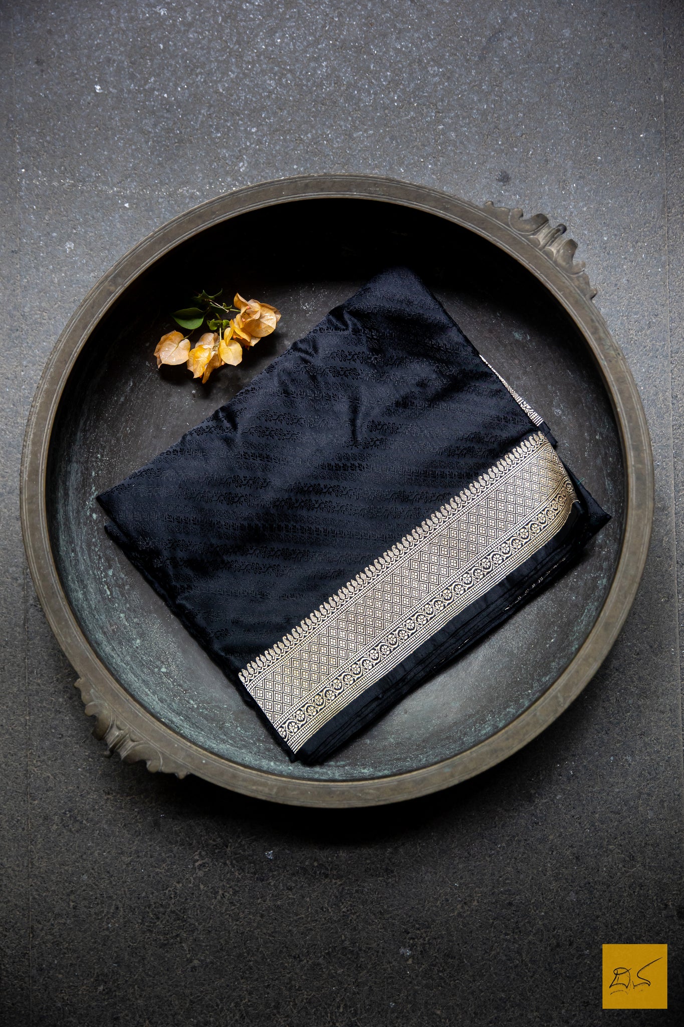 Black Banarasi Satin Silk Handwoven Saree