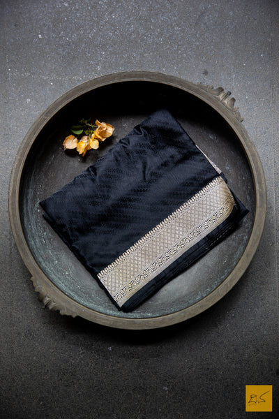 Black Banarasi Satin Silk Handwoven Saree