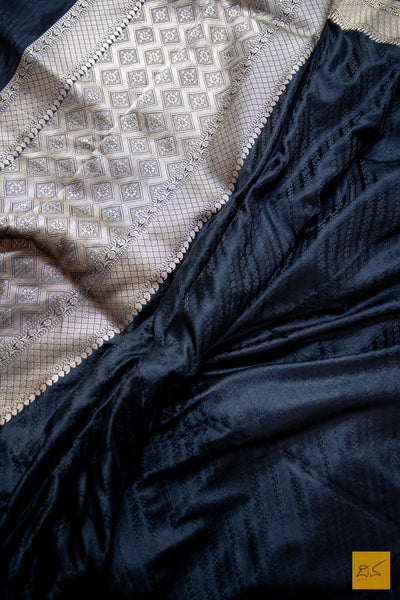 Black Banarasi Satin Silk Handwoven Saree