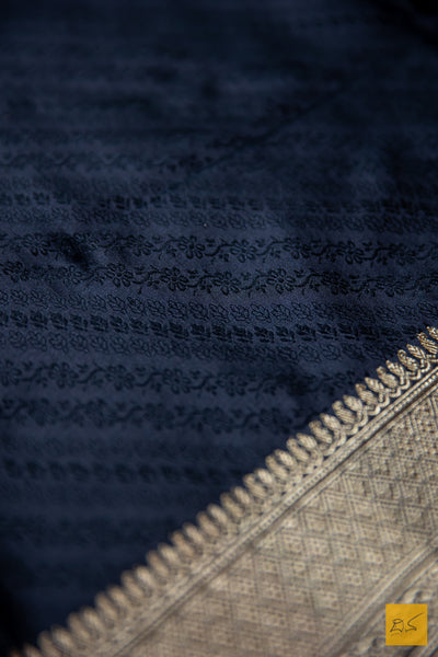 Black Banarasi Satin Silk Handwoven Saree