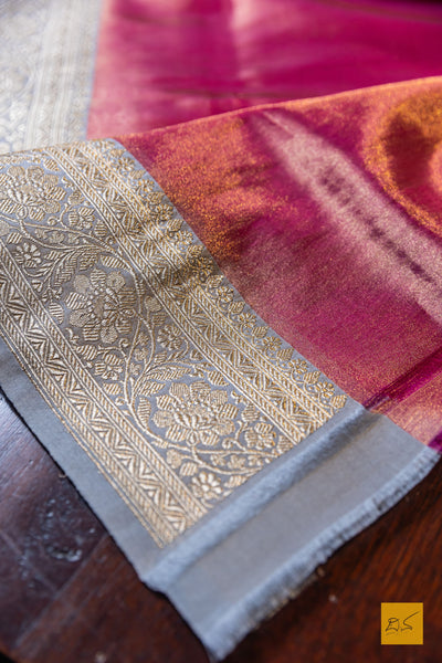 Akshari- Pink Banarasi Tissue Katan Silk Handwoven Saree
