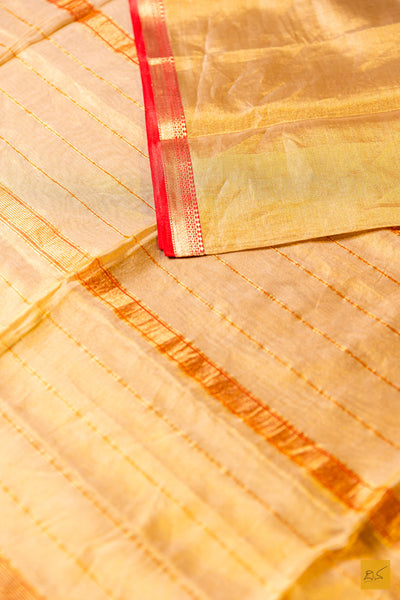 Chaitra- Golden Tissue Maheshwari Silk Cotton Handwoven Saree