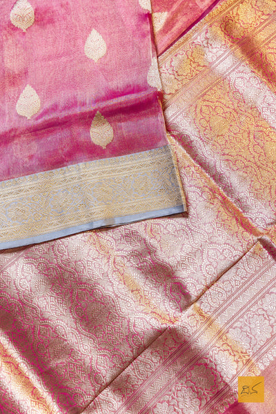 Akshari- Pink Banarasi Tissue Katan Silk Handwoven Saree