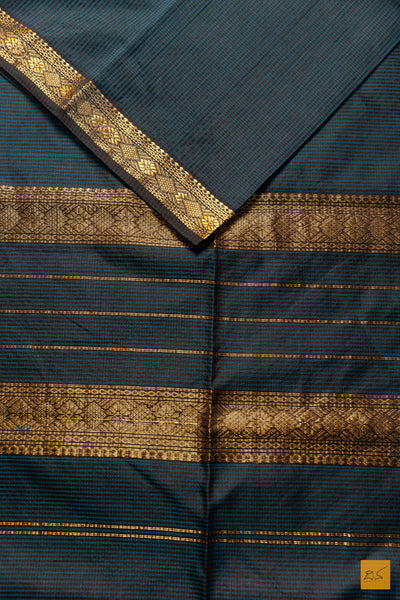 Leela- Blue-Black Maheshwari Garbh Reshmi Handwoven Saree