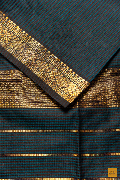Leela- Blue-Black Maheshwari Garbh Reshmi Handwoven Saree