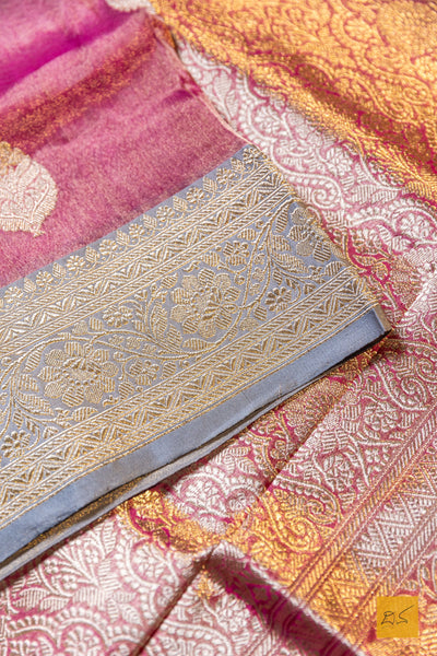 Akshari- Pink Banarasi Tissue Katan Silk Handwoven Saree