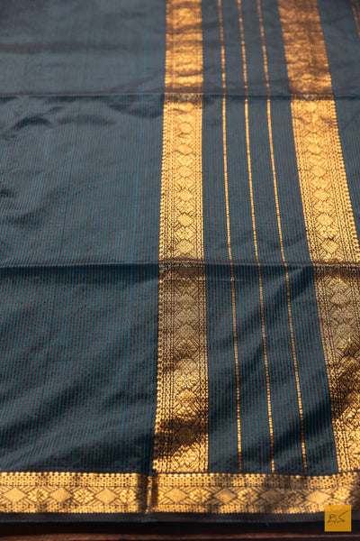 Leela- Blue-Black Maheshwari Garbh Reshmi Handwoven Saree