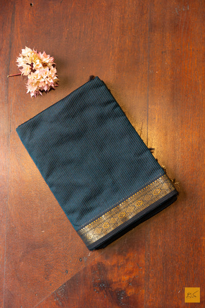 Leela- Blue-Black Maheshwari Garbh Reshmi Handwoven Saree