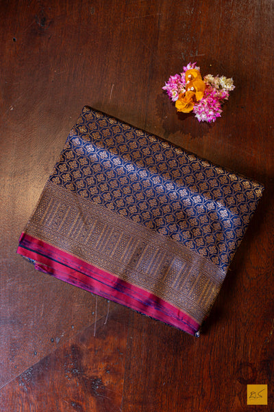 Vimala- Blue Banarasi Katan Silk Brocade Saree