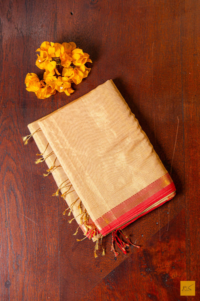 Chaitra- Golden Tissue Maheshwari Silk Cotton Handwoven Saree