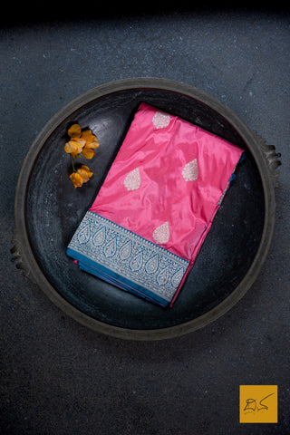 Peach Pink Banarasi Katan Silk Handwoven Saree