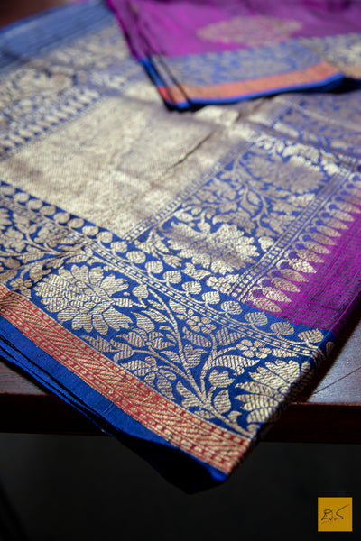 Pink-Blue Banarasi Dupion Silk Handwoven Saree