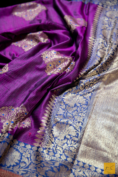 Pink-Blue Banarasi Dupion Silk Handwoven Saree