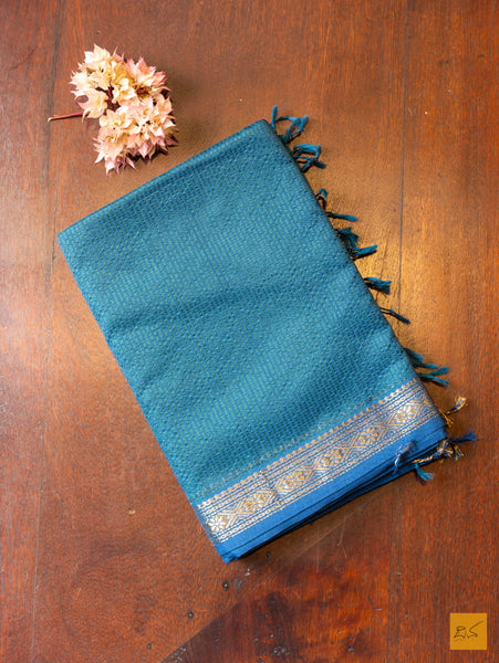 Sathyavathi- Blue-Green Maheshwari Garbh Reshmi Handwoven Saree