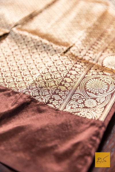 Manavi- Brown Banarasi Katan Silk Handwoven Saree