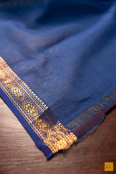 Sathyavathi- Blue-Green Maheshwari Garbh Reshmi Handwoven Saree