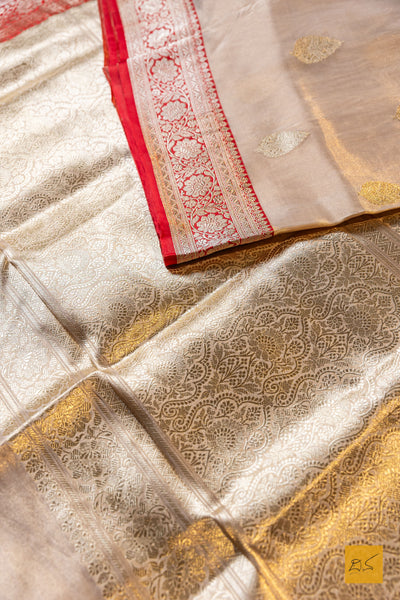 Avyuktha- Off White-Red Banarasi Tissue Katan Silk Handwoven Saree