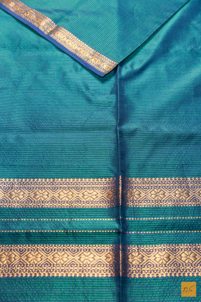 Sathyavathi- Blue-Green Maheshwari Garbh Reshmi Handwoven Saree