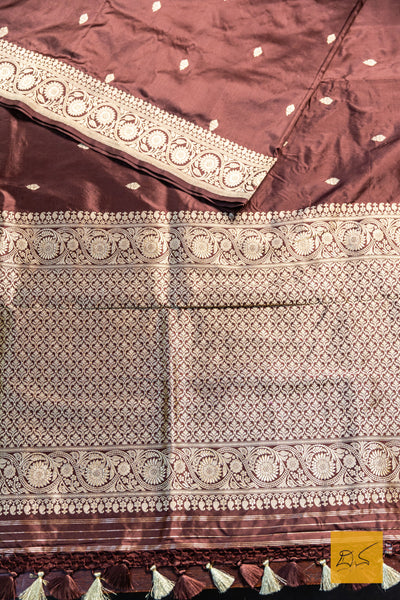 Manavi- Brown Banarasi Katan Silk Handwoven Saree