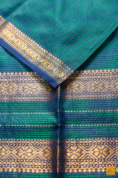 Sathyavathi- Blue-Green Maheshwari Garbh Reshmi Handwoven Saree