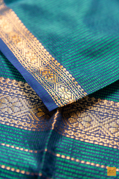 Sathyavathi- Blue-Green Maheshwari Garbh Reshmi Handwoven Saree