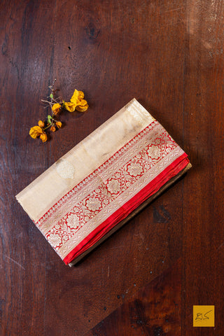 Avyuktha- Off White-Red Banarasi Tissue Katan Silk Handwoven Saree