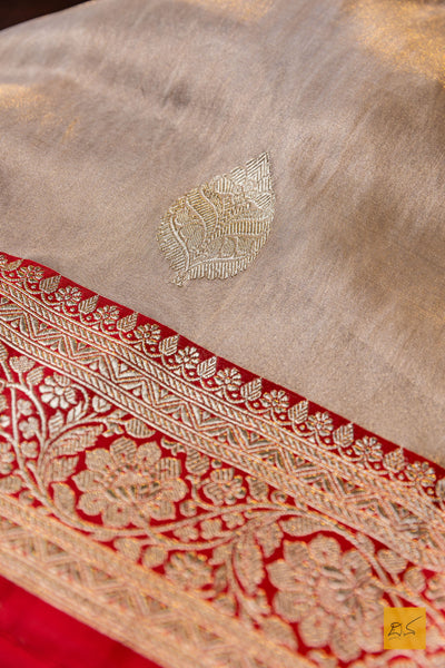 Avyuktha- Off White-Red Banarasi Tissue Katan Silk Handwoven Saree