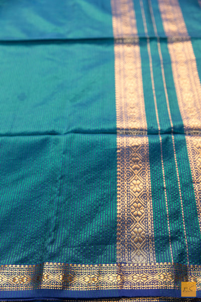 Sathyavathi- Blue-Green Maheshwari Garbh Reshmi Handwoven Saree