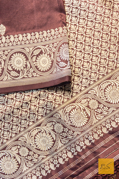 Manavi- Brown Banarasi Katan Silk Handwoven Saree
