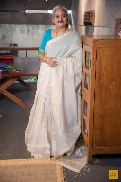 Bahuroopa- Off White Maheshwari Silk Cotton Handwoven Saree