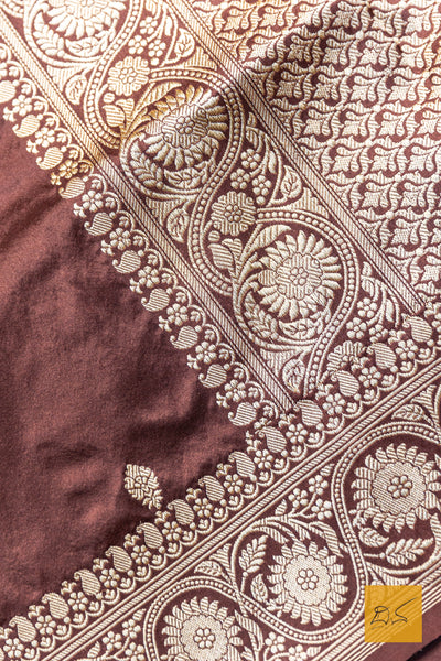 Manavi- Brown Banarasi Katan Silk Handwoven Saree