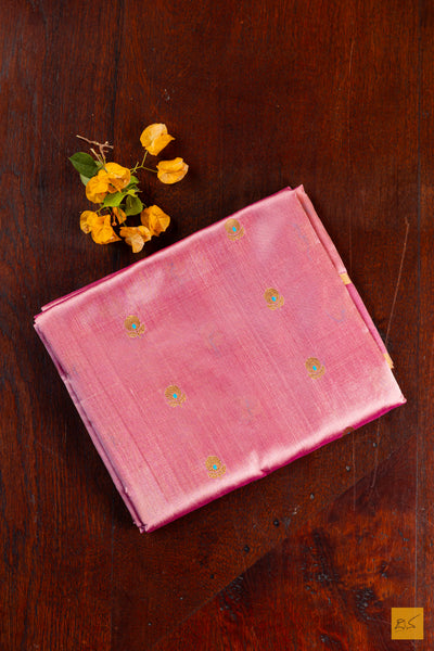Pink Chanderi Pure Silk Handwoven Saree