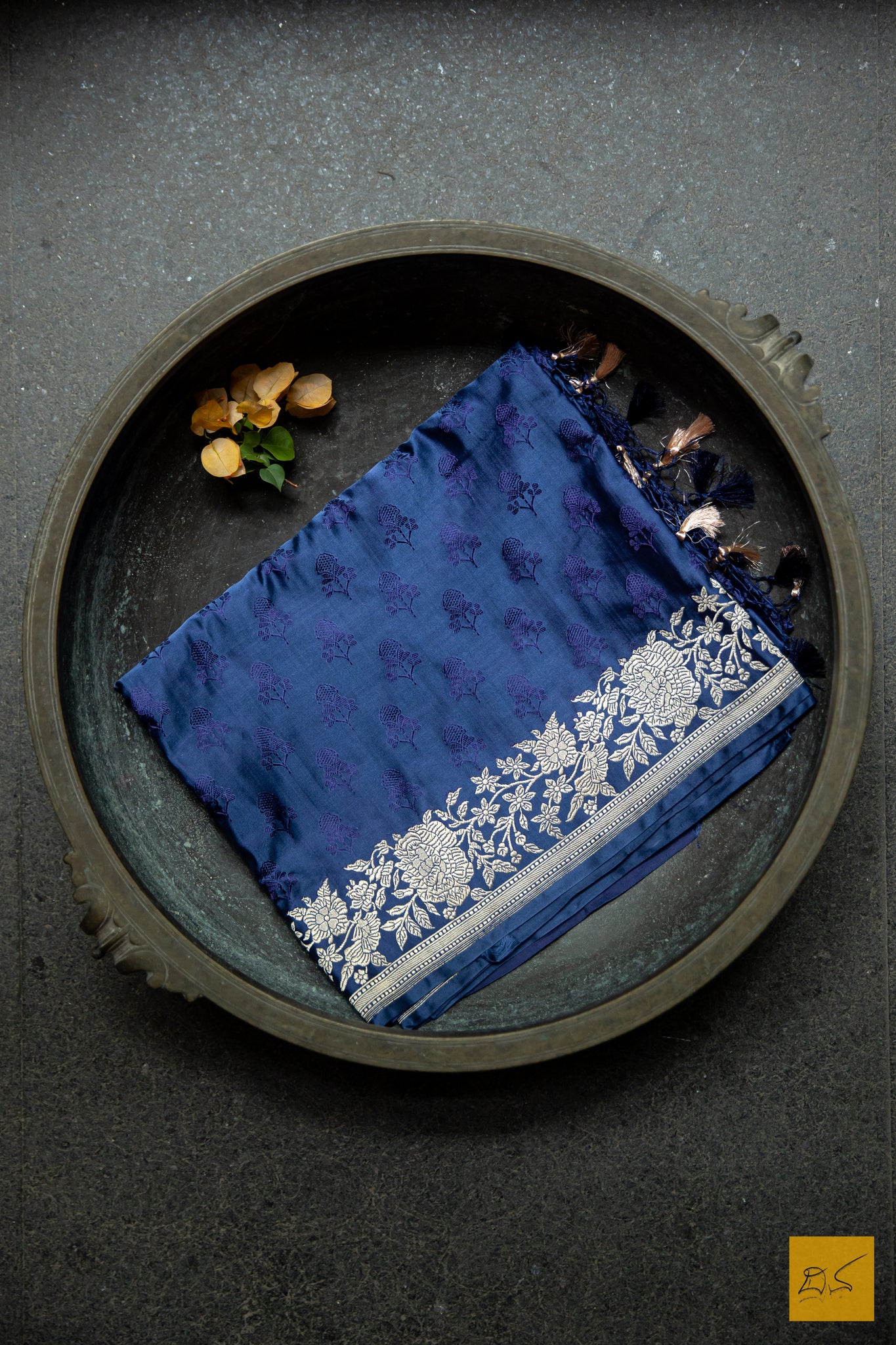 Blue Banarasi Satin Silk Handwoven Saree