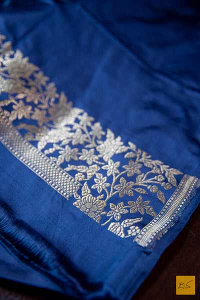 Blue Banarasi Satin Silk Handwoven Saree