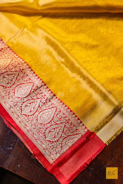 Vimala- Yellow-Red Banarasi Tissue Katan Silk Handwoven Saree