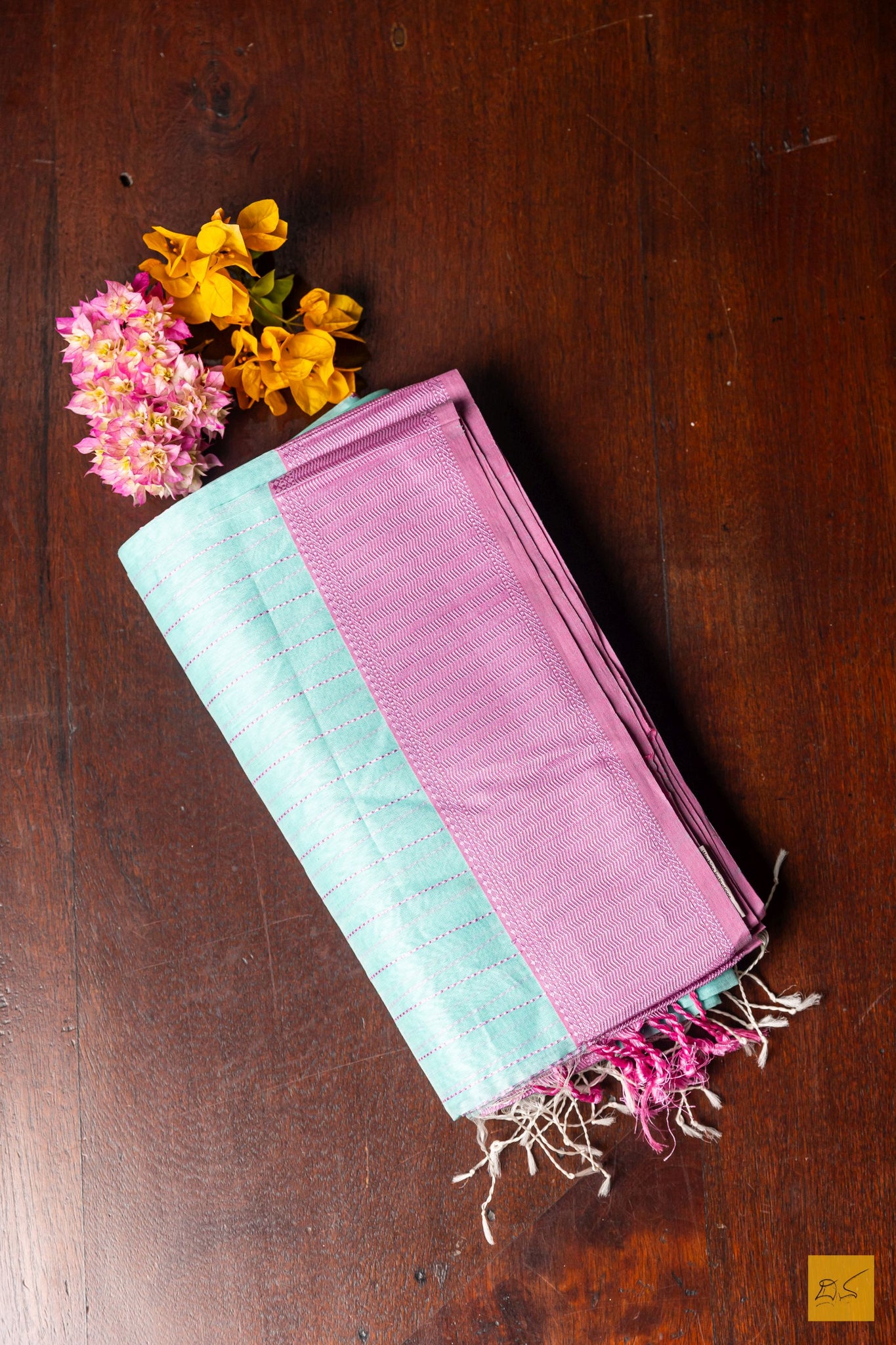 Vaani- Sky Blue Maheshwari Silk Cotton Handwoven Saree