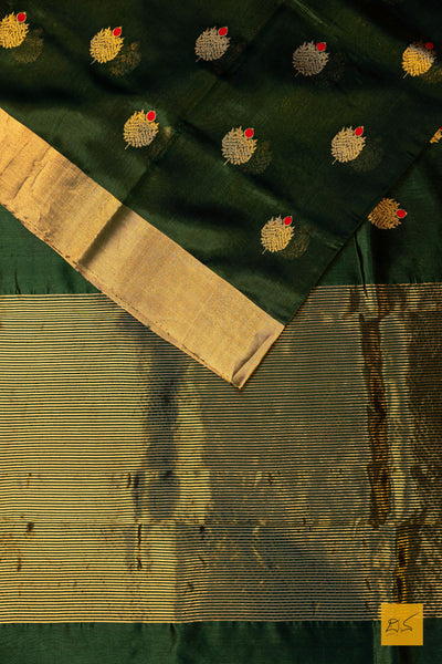 Tejovathi- Green Chanderi Pure Silk Handwoven Saree