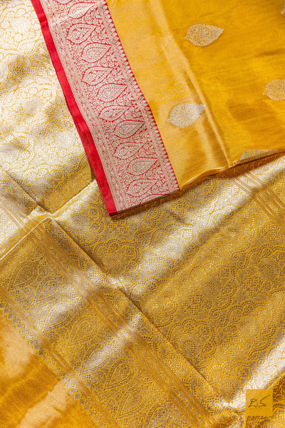 Vimala- Yellow-Red Banarasi Tissue Katan Silk Handwoven Saree