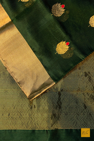 Tejovathi- Green Chanderi Pure Silk Handwoven Saree