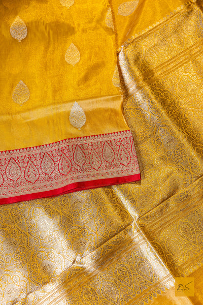 Vimala- Yellow-Red Banarasi Tissue Katan Silk Handwoven Saree