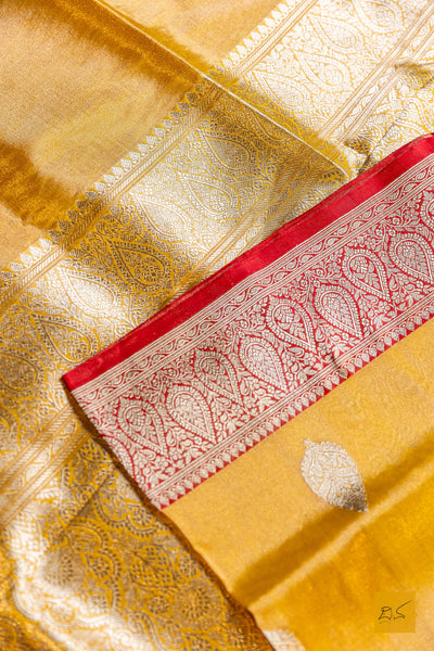 Vimala- Yellow-Red Banarasi Tissue Katan Silk Handwoven Saree