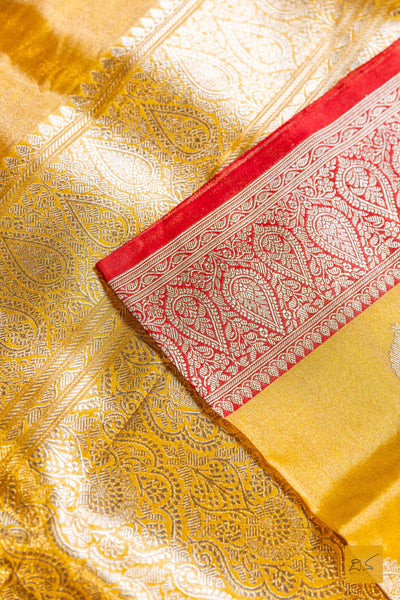 Vimala- Yellow-Red Banarasi Tissue Katan Silk Handwoven Saree