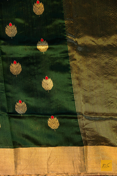 Tejovathi- Green Chanderi Pure Silk Handwoven Saree