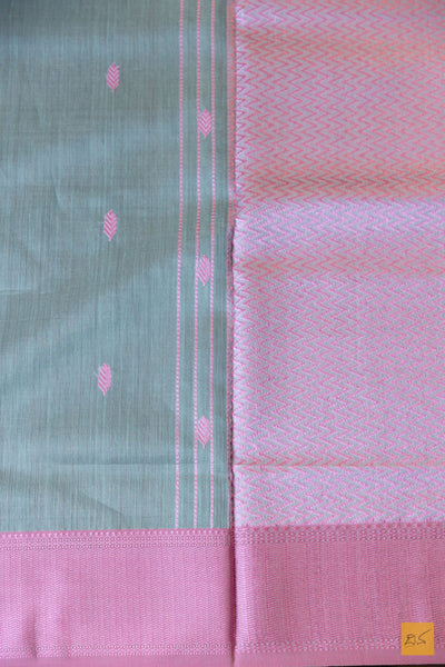Vaani- Sky Blue Maheshwari Silk Cotton Handwoven Saree