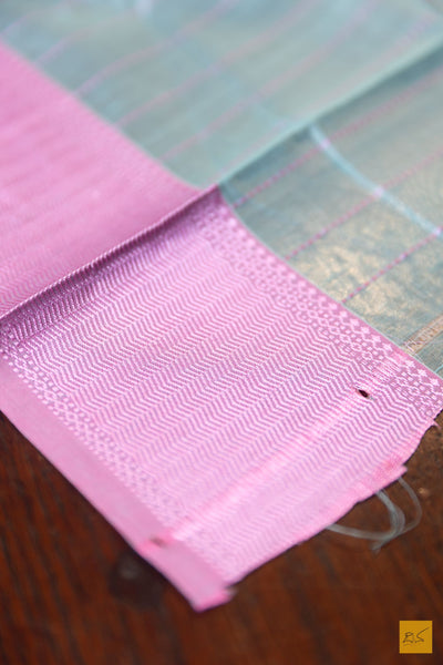 Vaani- Sky Blue Maheshwari Silk Cotton Handwoven Saree