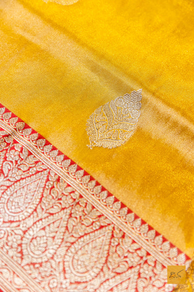 Vimala- Yellow-Red Banarasi Tissue Katan Silk Handwoven Saree