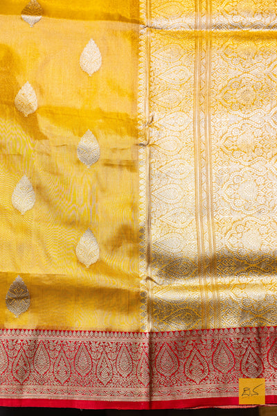 Vimala- Yellow-Red Banarasi Tissue Katan Silk Handwoven Saree