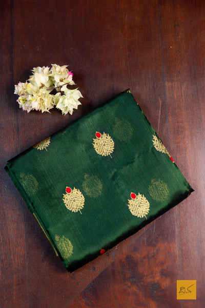 Tejovathi- Green Chanderi Pure Silk Handwoven Saree